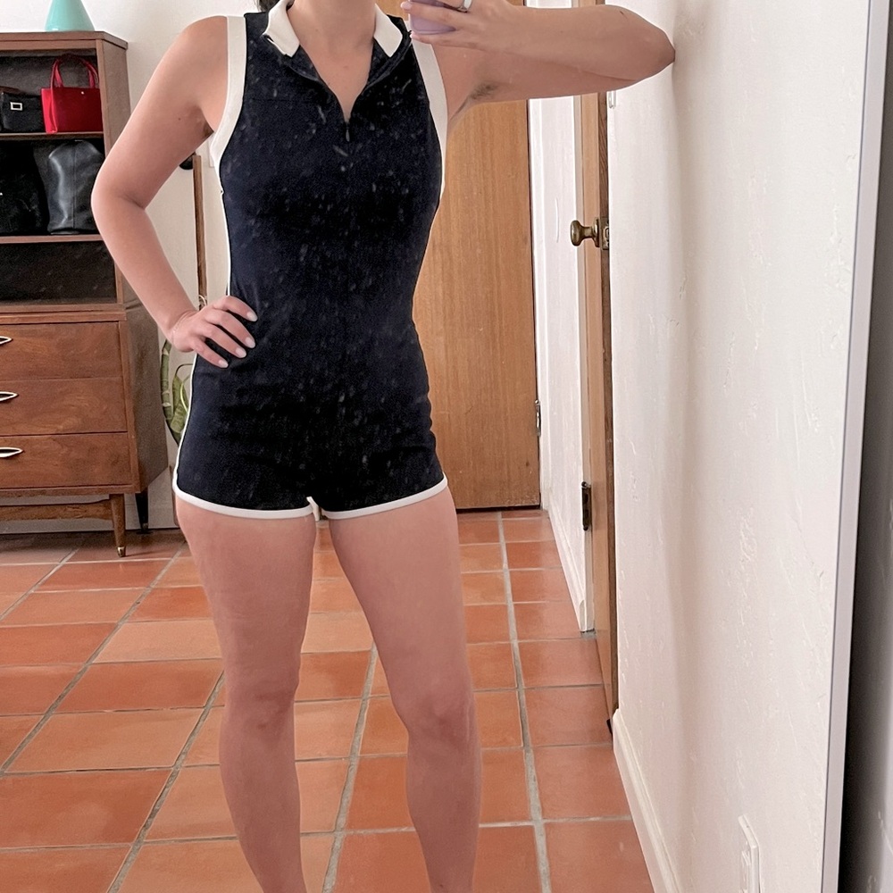 Zara Navy & White Bodysuit Shorts Romper S